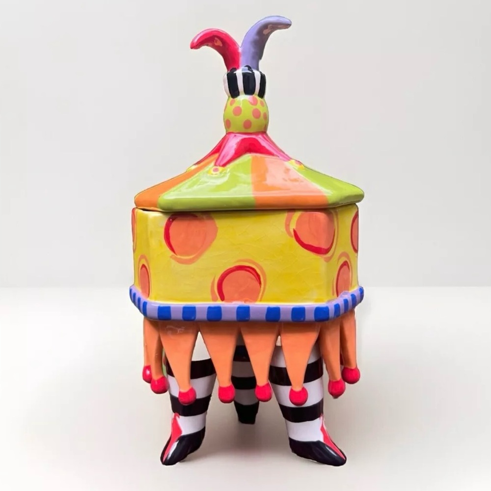 Whimsical Colorful Harlequin Design Mad Hatter Style Jester Jar, Halloween|10.5”